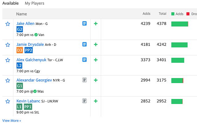 Fantasy Hockey Lines  from Chrome web store to be run with OffiDocs Chromium online