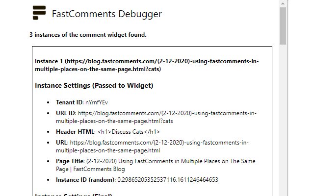 FastComments Debugger  from Chrome web store to be run with OffiDocs Chromium online