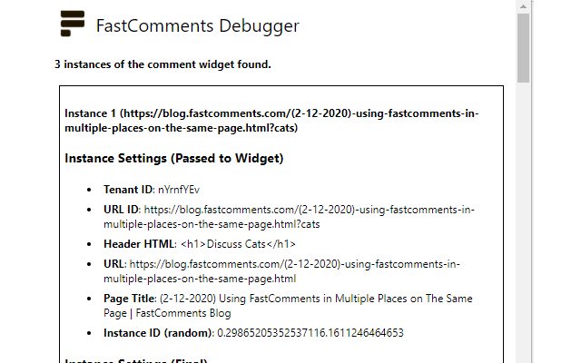 FastComments Debugger מחנות האינטרנט של Chrome שיופעל עם OffiDocs Chromium באינטרנט