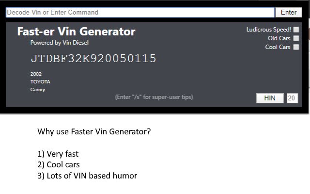 Snellere Vin Generator uit de Chrome-webwinkel die kan worden uitgevoerd met OffiDocs Chromium online