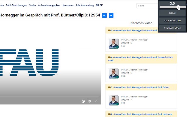 FAU.TV playback speed controller  from Chrome web store to be run with OffiDocs Chromium online