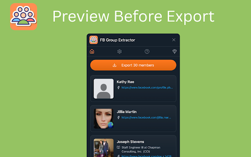 FB Group Extractor  from Chrome web store to be run with OffiDocs Chromium online