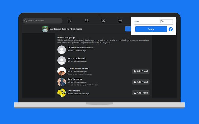 FB Group Scraper dal Chrome Web Store da eseguire con OffiDocs Chromium online