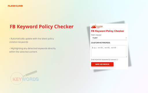 FB Keyword Policy Checker  from Chrome web store to be run with OffiDocs Chromium online