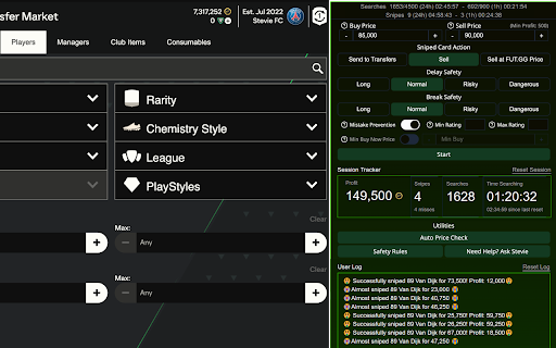FC 25 Sniping Bot Stevies Sniper  from Chrome web store to be run with OffiDocs Chromium online