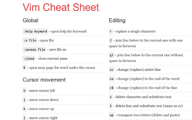 FE cheatsheets  from Chrome web store to be run with OffiDocs Chromium online