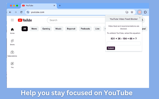 FeedBlock: Hide YouTube Video Feeds  from Chrome web store to be run with OffiDocs Chromium online