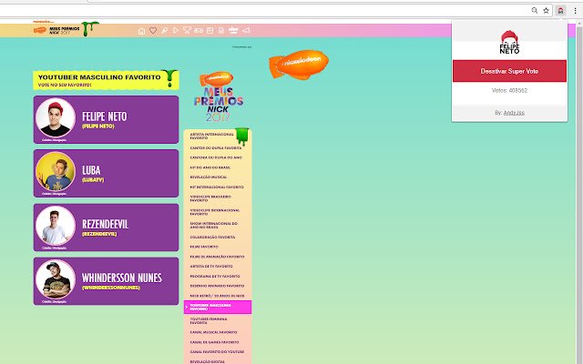 Felipe Neto Super Voto de Chrome web store se ejecutará con OffiDocs Chromium en línea