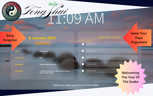 Feng Shui New Tab 2025  from Chrome web store to be run with OffiDocs Chromium online