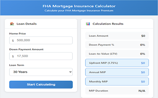 FHA MIP Calculator  from Chrome web store to be run with OffiDocs Chromium online