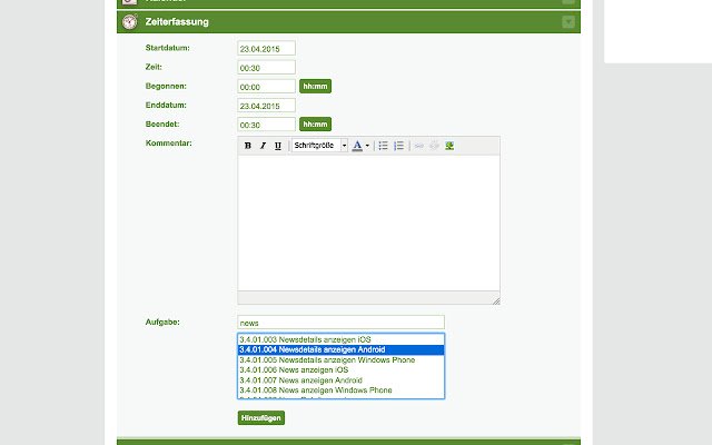 Extensia FHNW Colabtive Zeiterfassung din magazinul web Chrome va fi rulată cu OffiDocs Chromium online