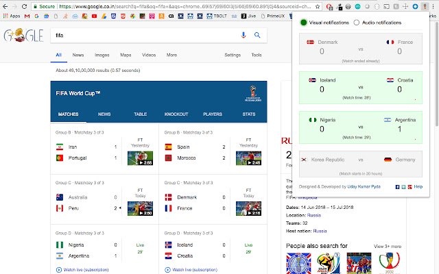 Pemberitahuan Langsung Piala Dunia FIFA 2018 daripada kedai web Chrome untuk dijalankan dengan OffiDocs Chromium dalam talian