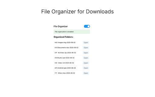 File Organizer for Downloads  from Chrome web store to be run with OffiDocs Chromium online