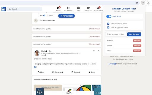 FilterOut LinkedIn Content Filter  from Chrome web store to be run with OffiDocs Chromium online