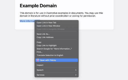 Finicky Browser Addon  from Chrome web store to be run with OffiDocs Chromium online