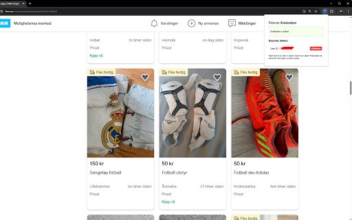 Finn.no Shadowban  from Chrome web store to be run with OffiDocs Chromium online