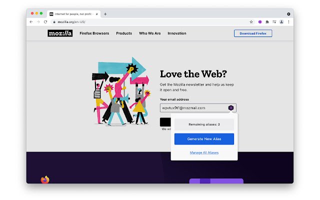 Chrome Web ストアからの Firefox Relay を OffiDocs Chromium オンラインで実行する