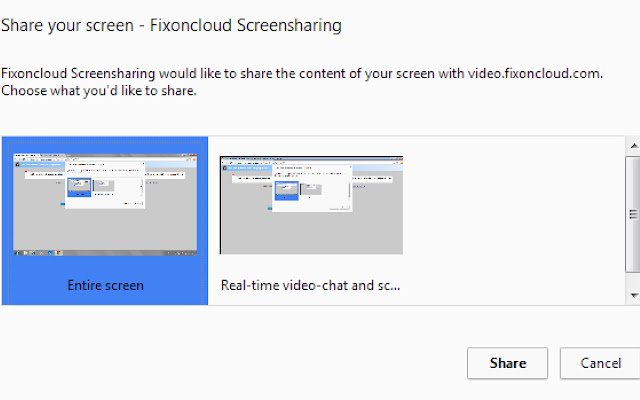 Fixoncloud Screensharing  from Chrome web store to be run with OffiDocs Chromium online