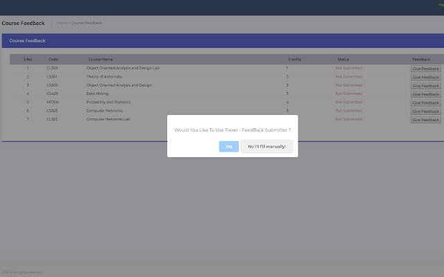 ارسال کننده بازخورد Flexer برای FAST NUCES از فروشگاه وب Chrome که با OffiDocs Chromium به صورت آنلاین اجرا می شود