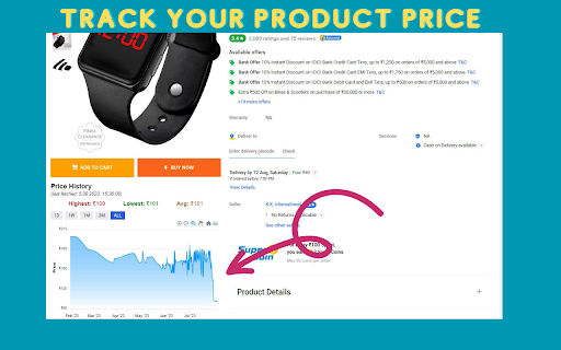 Flipkart price tracker mula sa Chrome web store na tatakbo sa OffiDocs Chromium online