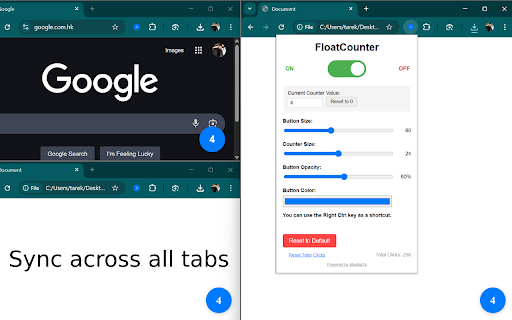 FloatCounter  from Chrome web store to be run with OffiDocs Chromium online