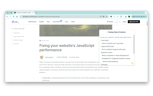 Floating Table of Contents  from Chrome web store to be run with OffiDocs Chromium online
