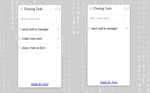 Floating Todo App  from Chrome web store to be run with OffiDocs Chromium online