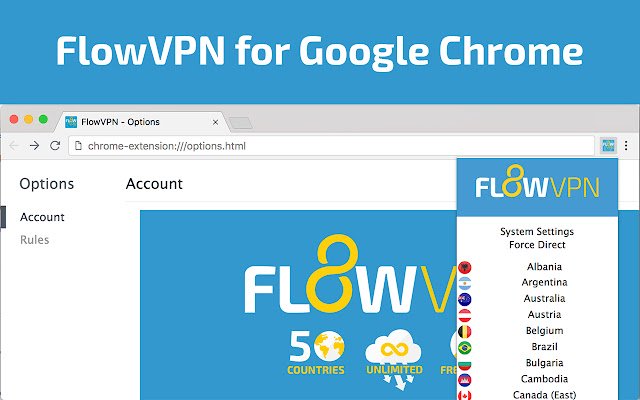FlowVPN dari toko web Chrome untuk dijalankan dengan OffiDocs Chromium online