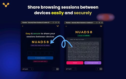 Flyssion – Securely Share Sessions  Cookies (E2E Encrypted)  from Chrome web store to be run with OffiDocs Chromium online