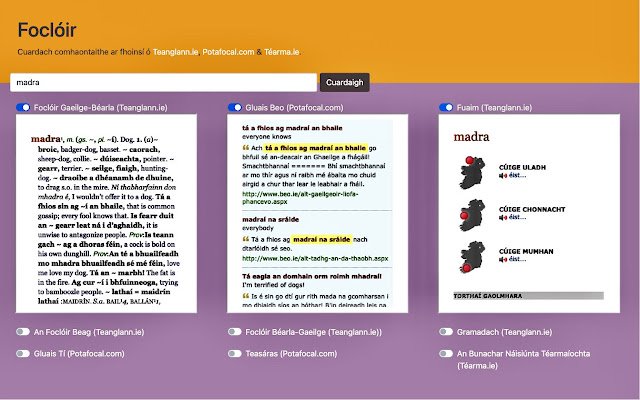 Foclóir  from Chrome web store to be run with OffiDocs Chromium online