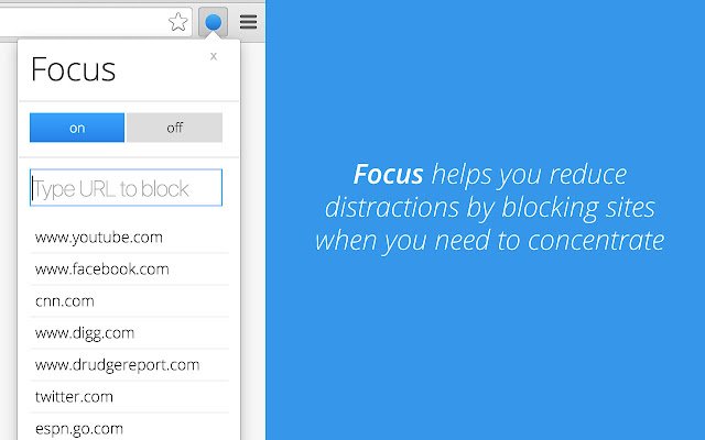 Фокус: простий блокувальник сайтів із веб-магазину Chrome для запуску за допомогою OffiDocs Chromium онлайн