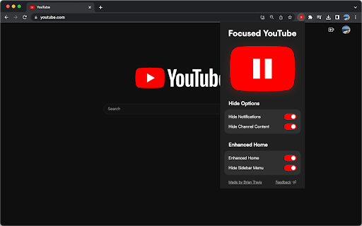 Focused YouTube  from Chrome web store to be run with OffiDocs Chromium online