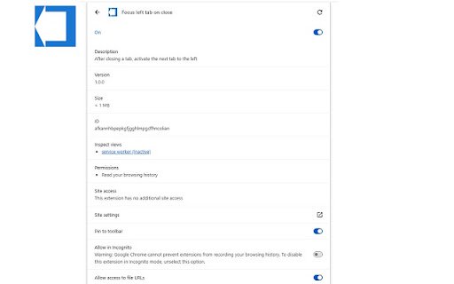 Focus left tab on close  from Chrome web store to be run with OffiDocs Chromium online