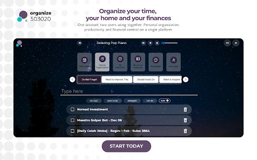 Focus Organize Productivity, Time Tracker and Organization  from Chrome web store to be run with OffiDocs Chromium online
