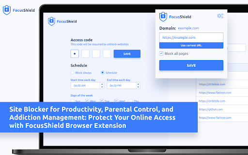 FocusShield Site Blocker  from Chrome web store to be run with OffiDocs Chromium online