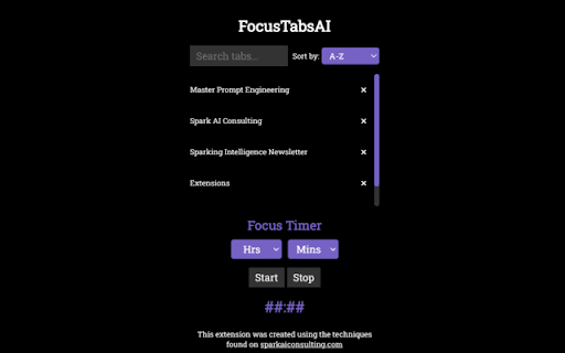 FocusTabsAI  from Chrome web store to be run with OffiDocs Chromium online