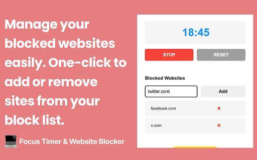 Focus Timer  Website Blocker  from Chrome web store to be run with OffiDocs Chromium online