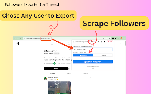 Followers Exporter for Thread  from Chrome web store to be run with OffiDocs Chromium online