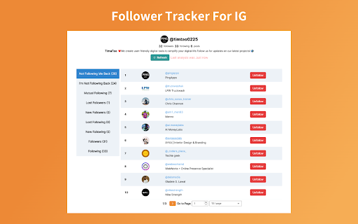 FollowerTracker Followers  Unfollower Tracker  from Chrome web store to be run with OffiDocs Chromium online
