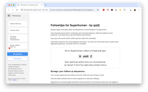 FollowUps for Superhuman by snilli  from Chrome web store to be run with OffiDocs Chromium online