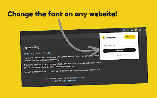 Fontswap Change the font of any website  from Chrome web store to be run with OffiDocs Chromium online Fontswap Change the font of any website  from Chrome web store to be run with OffiDocs Chromium online