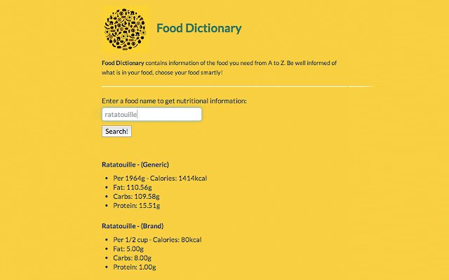 Food Dictionary mula sa Chrome web store na tatakbo sa OffiDocs Chromium online