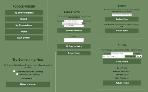 Foodie Finder  from Chrome web store to be run with OffiDocs Chromium online