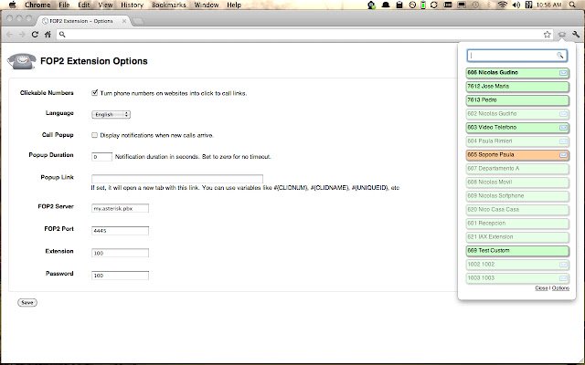 FOP2 Extension  from Chrome web store to be run with OffiDocs Chromium online