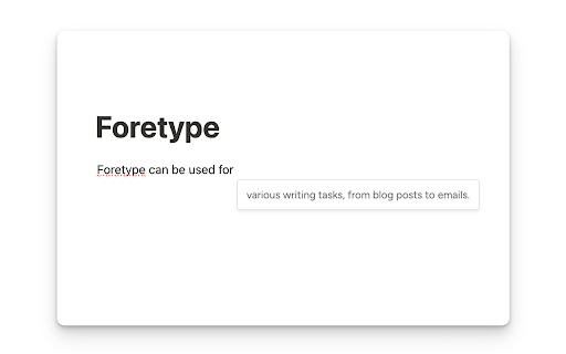 Foretype from Chrome web store to be run with OffiDocs Chromium online Foretype from Chrome web store to be run with OffiDocs Chromium online