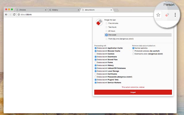Botón Olvidar Limpie su navegador desde Chrome web store para ejecutarse con OffiDocs Chromium en línea