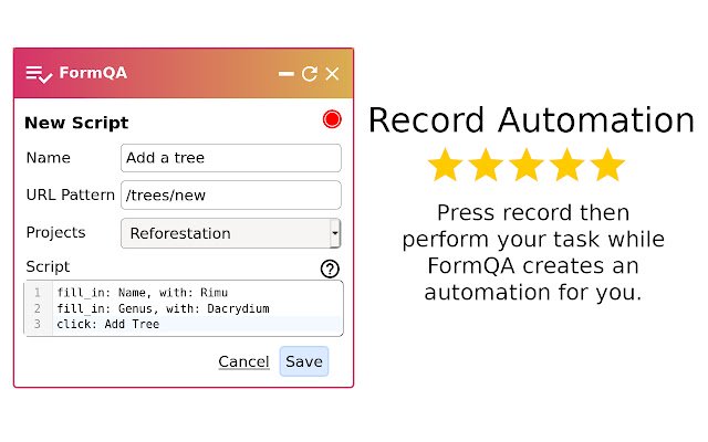 FormQA Simple Browser Automation for Teams  from Chrome web store to be run with OffiDocs Chromium online