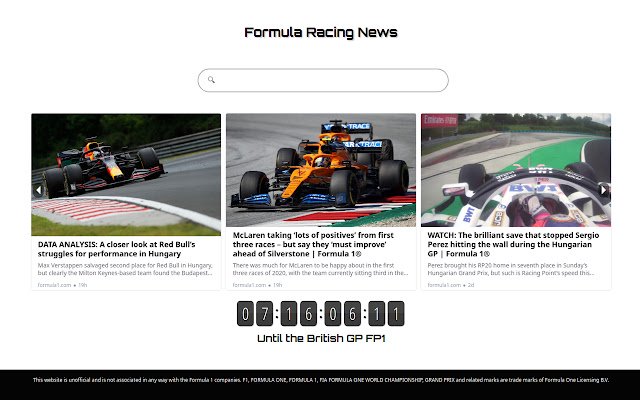 Formula Racing News  from Chrome web store to be run with OffiDocs Chromium online