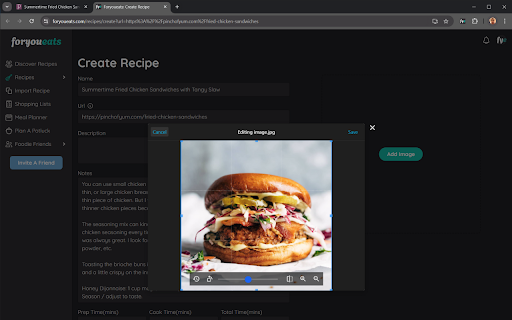 Foryoueats: Import Recipes  from Chrome web store to be run with OffiDocs Chromium online