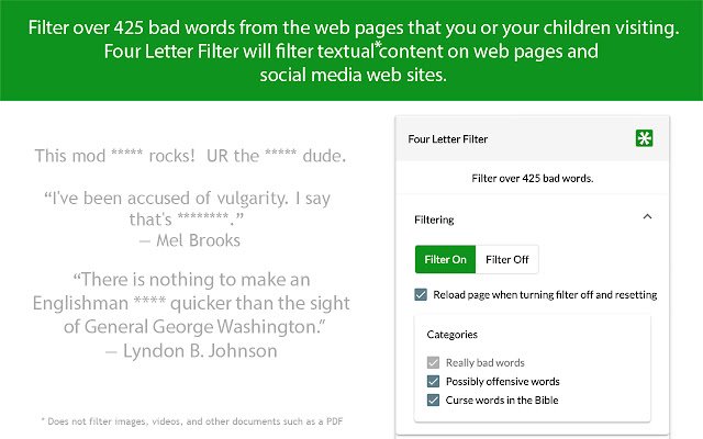 Four Letter Filter  from Chrome web store to be run with OffiDocs Chromium online